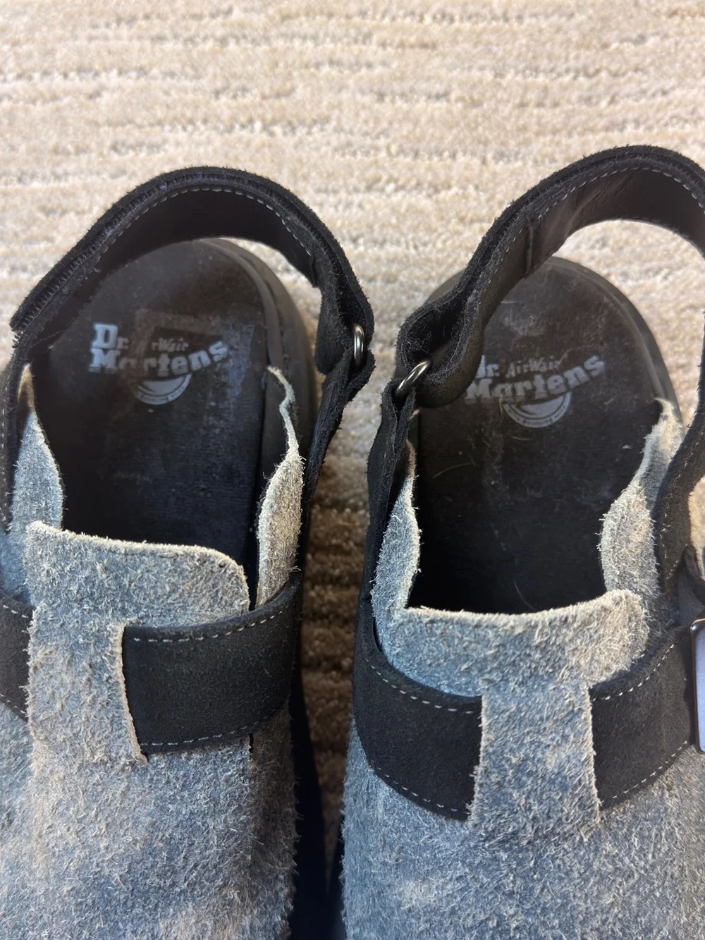 Rare Dr. Martens Jorge II Hairy Suede Slingback Mule Gray/Black Sandals